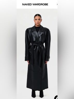 Naked Wardobe Vegan Leather Belted Trench